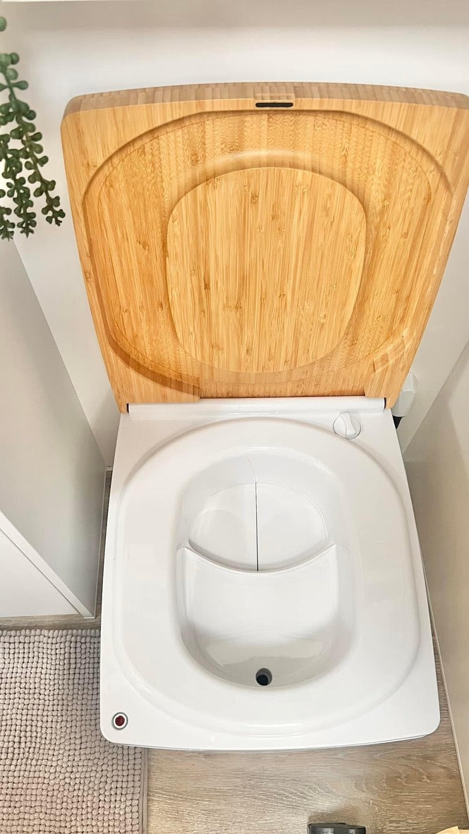 Bamboo seat cover by Compo Closet Australia, showing a close-up of the eco-friendly, natural bamboo fabric on a chair seat.